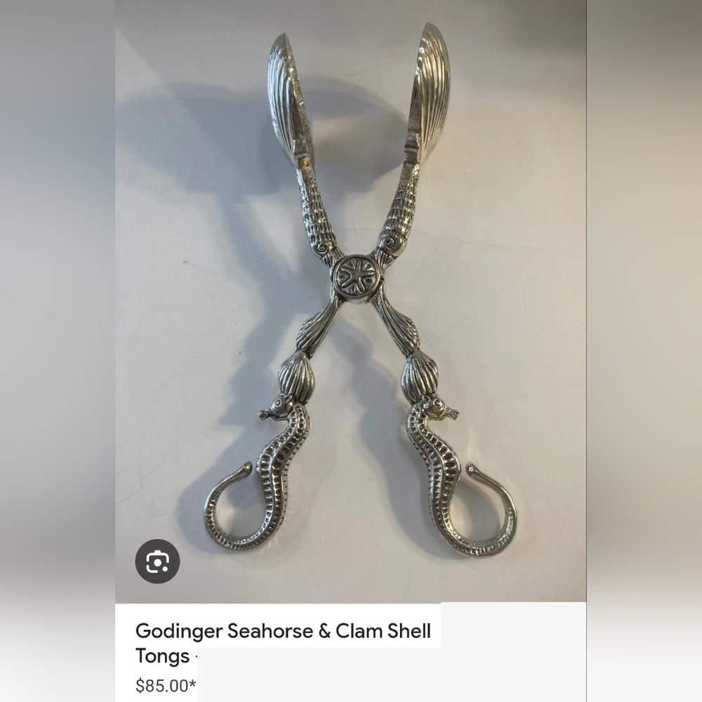 Vintage Godinger Silver Seahorse Tongs